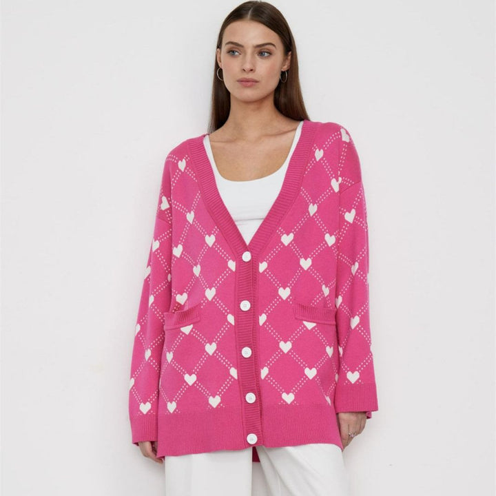 Damen Strickjacke mit Knöpfen und Herzdruck - Leeni