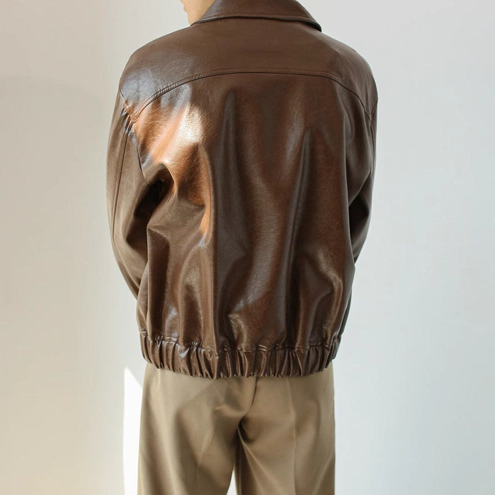 Kurze Herren Lederjacke mit Reißverschluss - Emar
