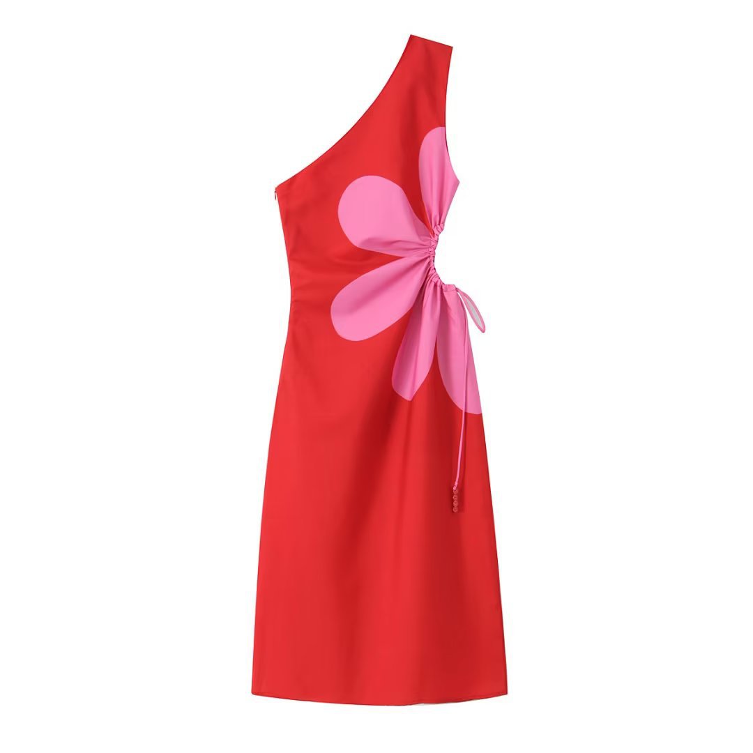 Langes Kleid mit Blumenmuster und einer Schulter für Frauen - Serena