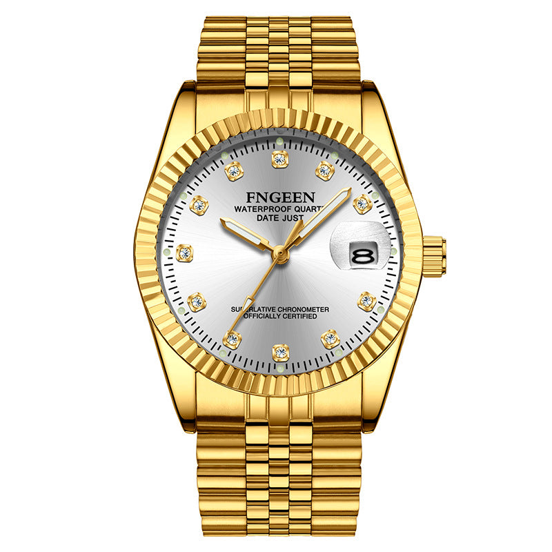 Herrenuhr aus Edelstahl mit geriffelter Lünette