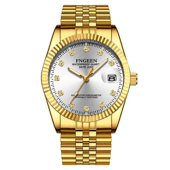 Herrenuhr aus Edelstahl mit geriffelter Lünette