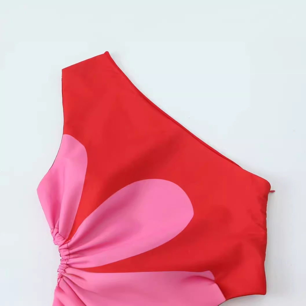 Langes Kleid mit Blumenmuster und einer Schulter für Frauen - Serena