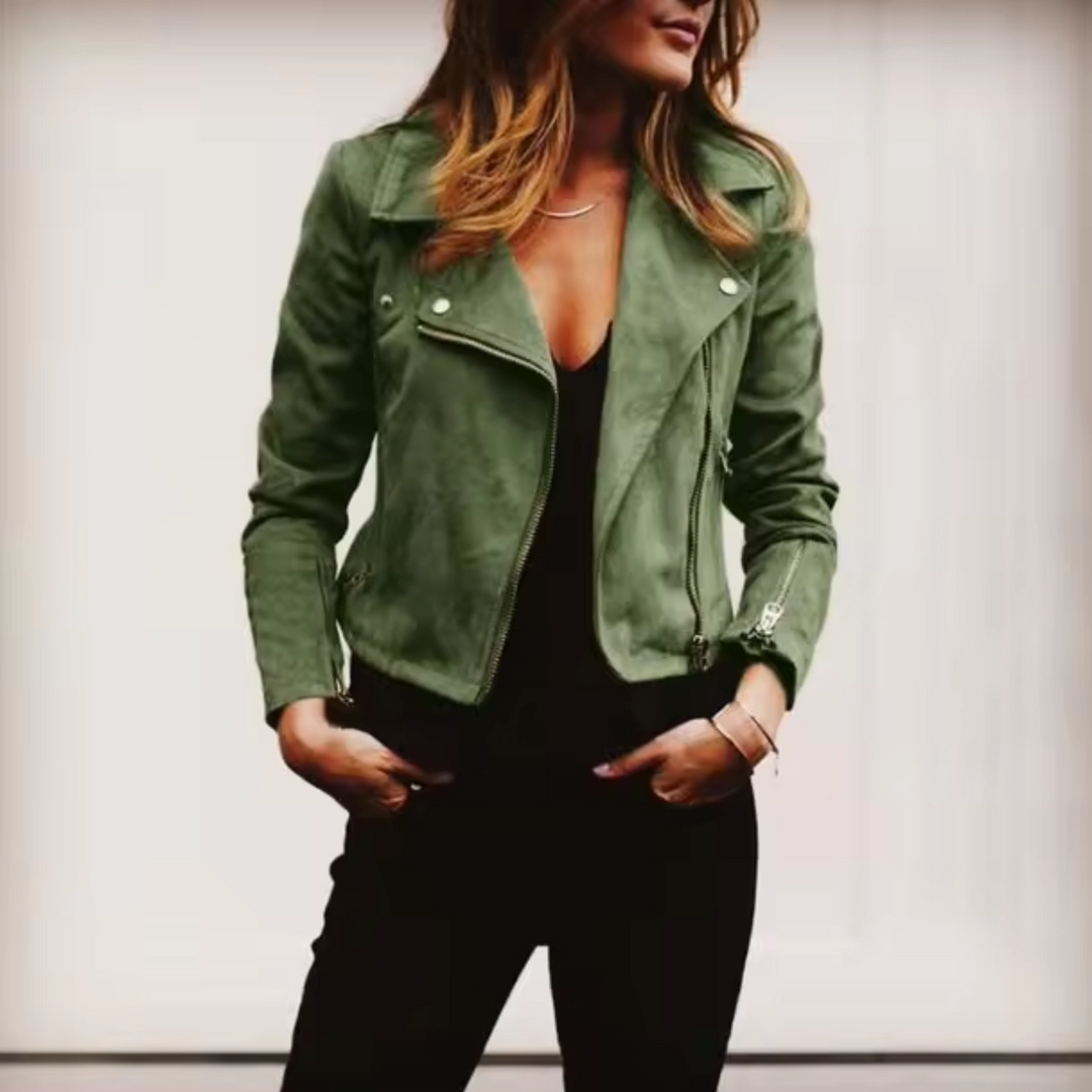 Damen Bikerjacke veganes Wildleder asymmetrisch - Samira
