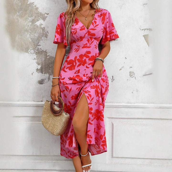Midikleid mit Blumenmuster und Schlitz für Frauen - Amalia