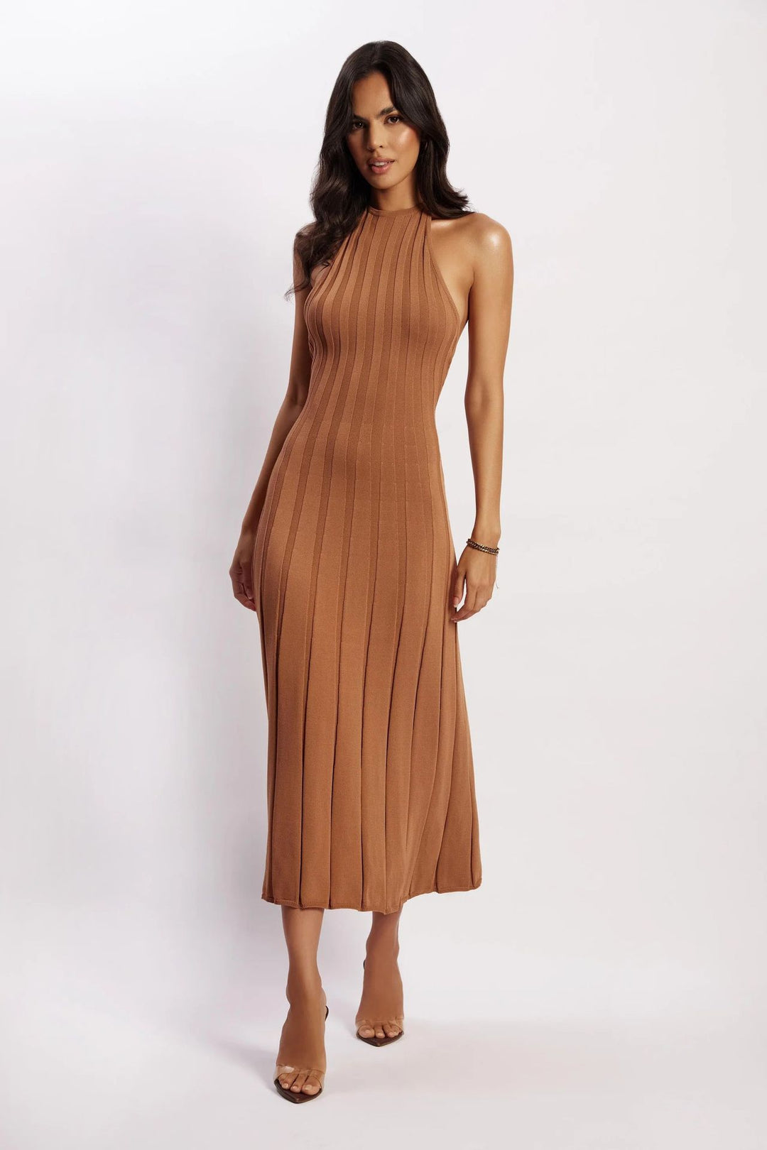 Midikleid aus gewebtem Plissee mit Neckholder - Dalila