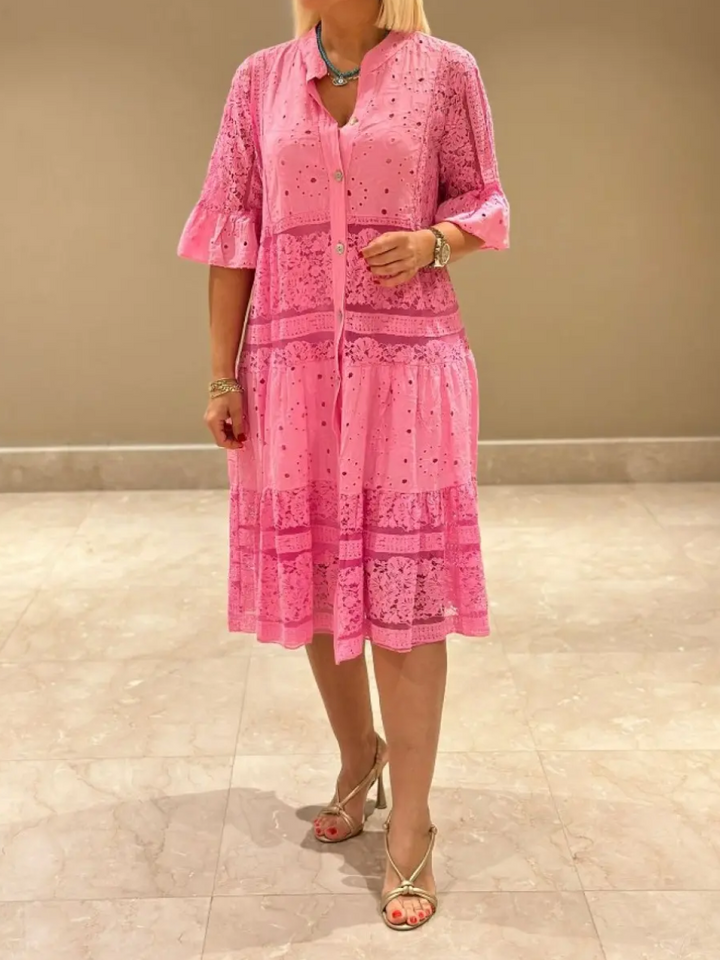 Besticktes Kleid mit Knopfleiste für Frauen - Merker