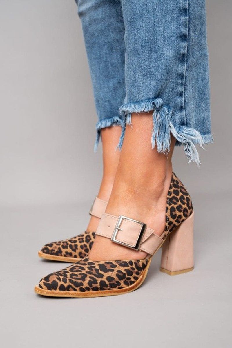 Damen Schuhe mit Blockabsatz und Schnalle mit Leopardenmuster - Virela