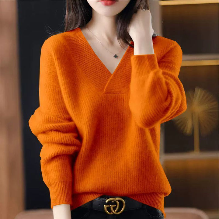 Damen Strickpulli mit V-Ausschnitt in lockerer Passform - Svala
