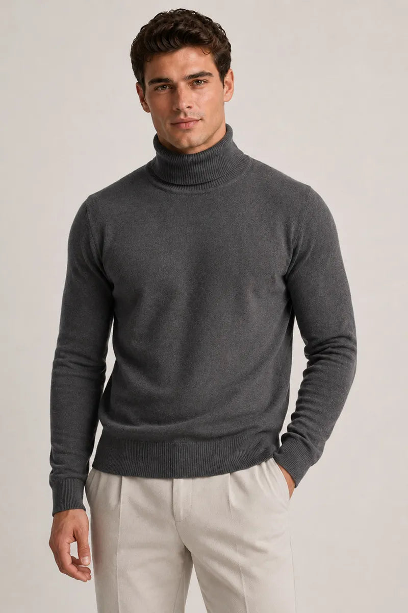 Herrenpullover mit Rollkragen, schmaler Passform, glatter Strick – Caspar
