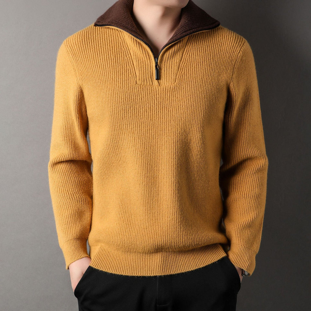 Herren-Rippstrickpullover mit halbem Reißverschlusskragen - Elion