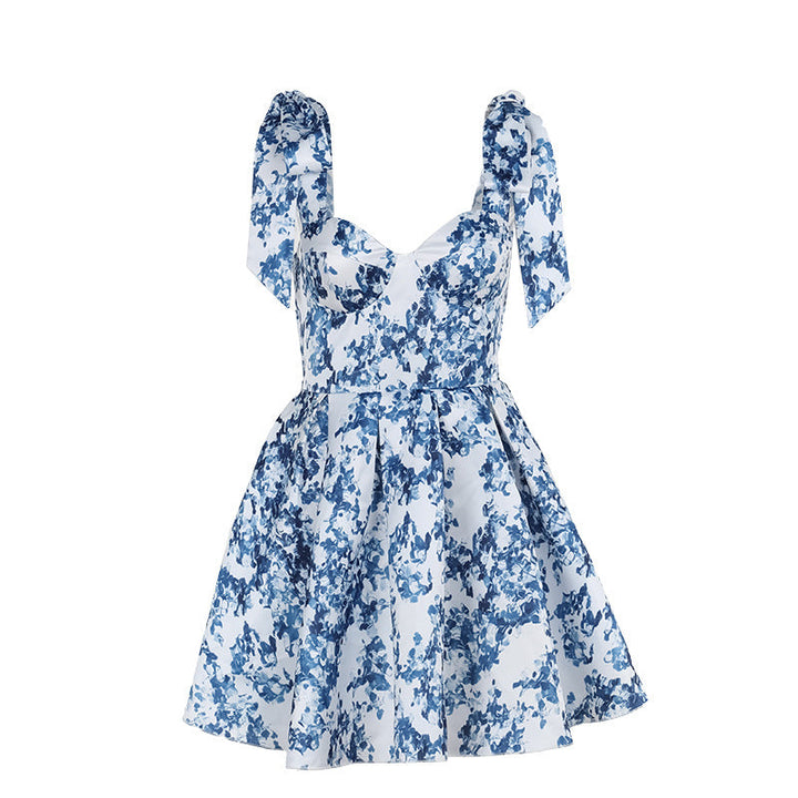 Kurzes geblümtes Kleid mit Schleifenträgern für Frauen - Ottilie
