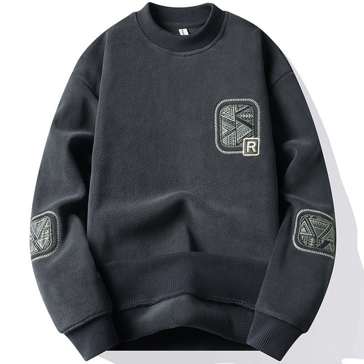 Herrenpullover mit Rundhalsausschnitt und dekorativen Patches - Bjornik
