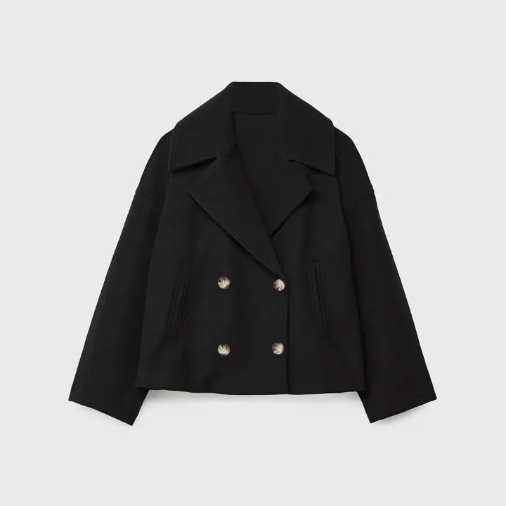 Kurze Damen-Wolljacke mit doppelreihigen Knöpfen - Heidi