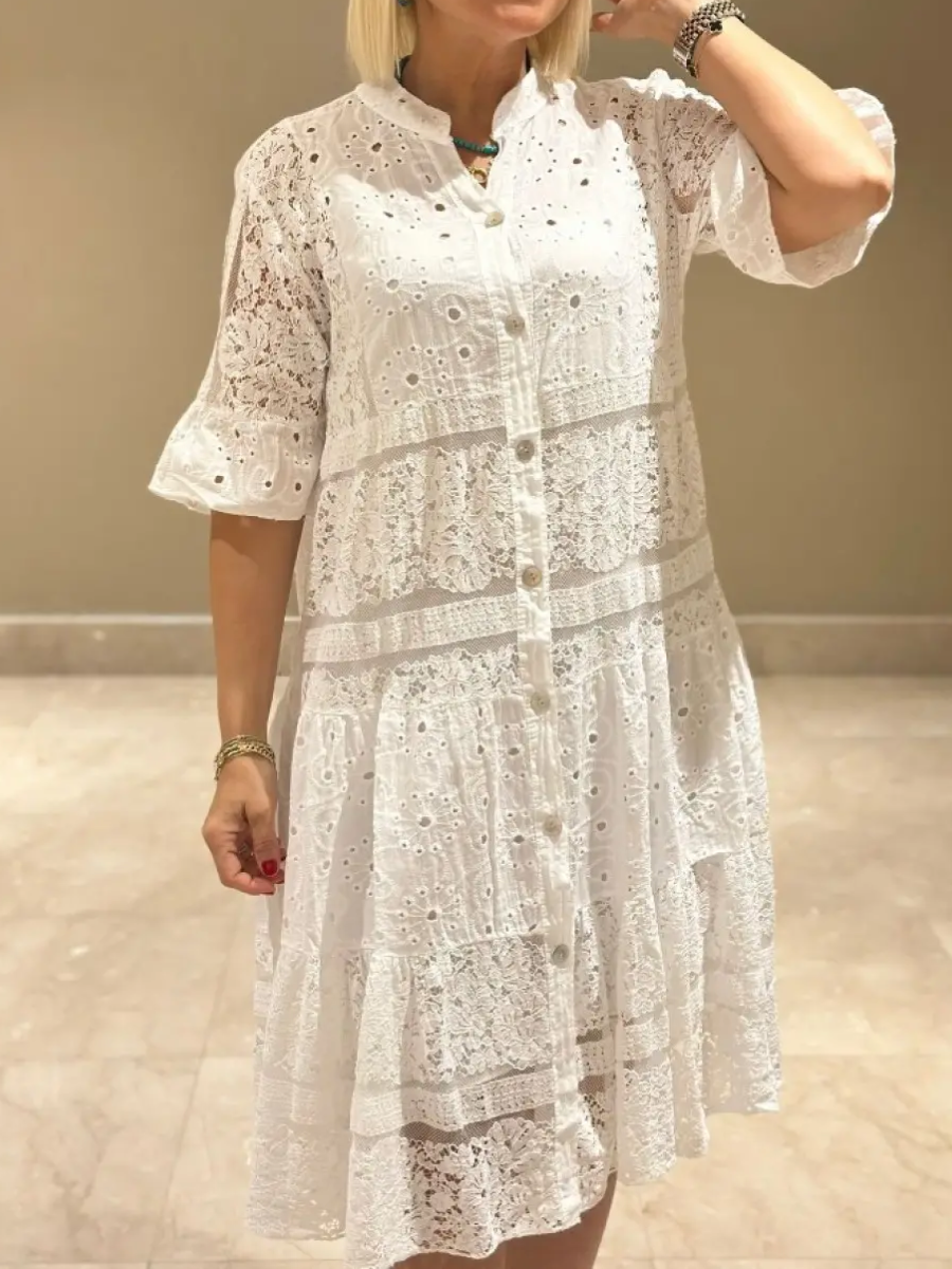 Besticktes Kleid mit Knopfleiste für Frauen - Merker
