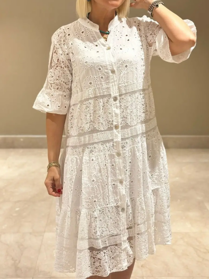 Besticktes Kleid mit Knopfleiste für Frauen - Merker