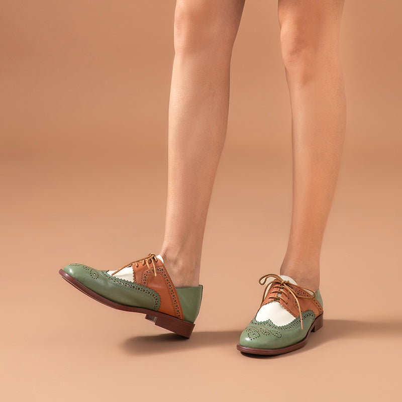 Damen Oxford Schuhe zweifarbig perforiert niedrig - Milany