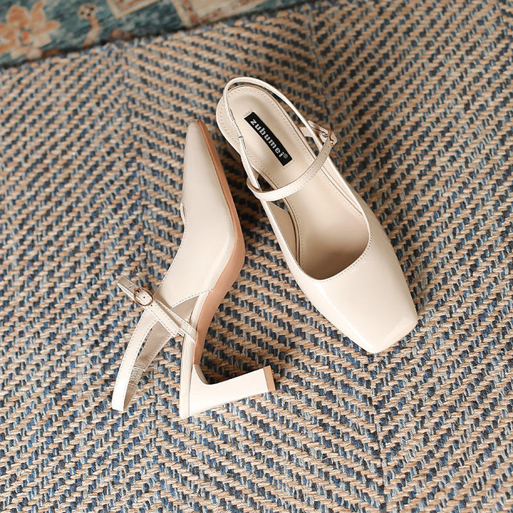 Damenschuhe mit quadratischer Spitze und Kreuzriemen mit Schnalle - Camille