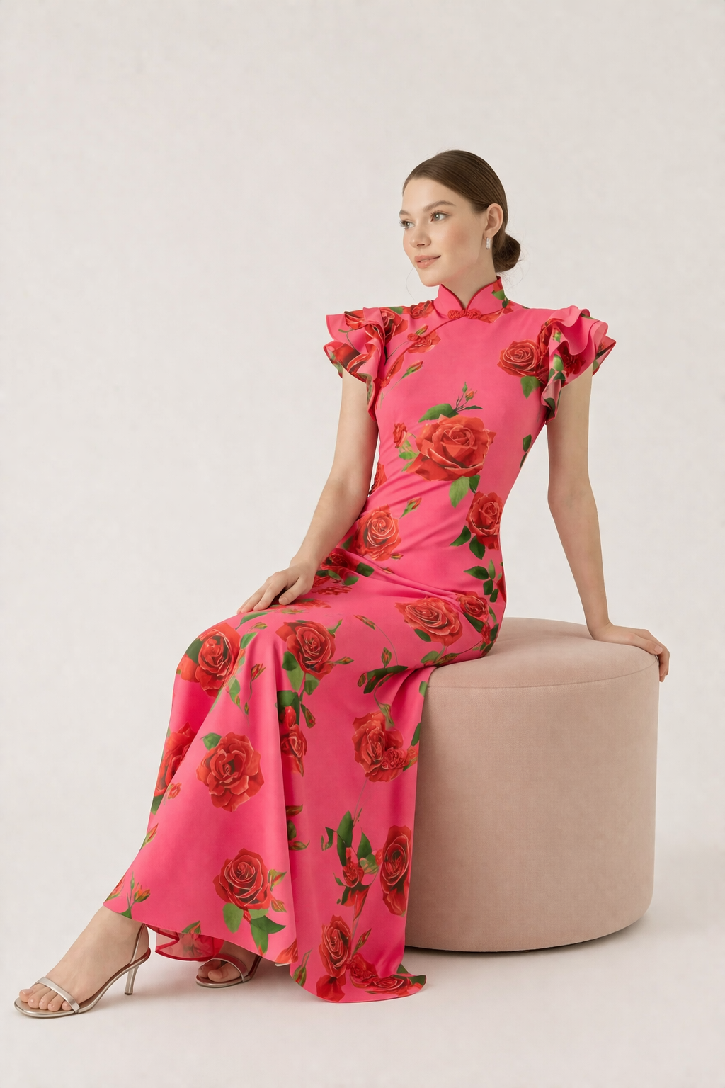 Langes geblümtes Rollkragenkleid für Damen, elegant und lässig - Georgina