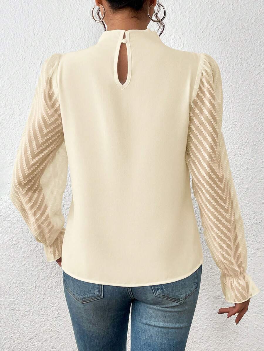 Damen Rollkragenbluse gerüschte Ärmel elegant - Elyra