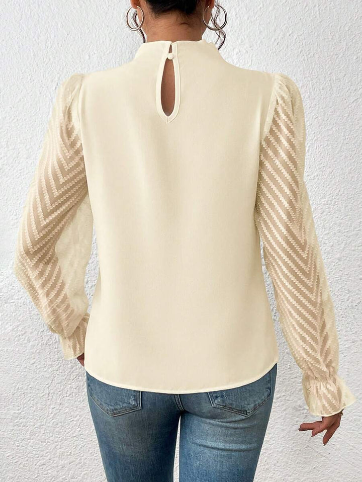 Damen Rollkragenbluse gerüschte Ärmel elegant - Elyra