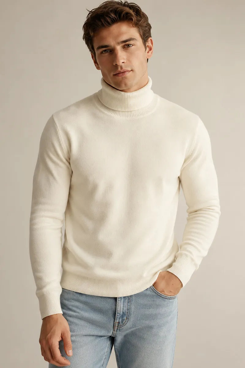 Herrenpullover mit Rollkragen, schmaler Passform, glatter Strick – Caspar