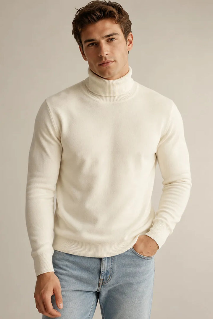 Herrenpullover mit Rollkragen, schmaler Passform, glatter Strick – Caspar