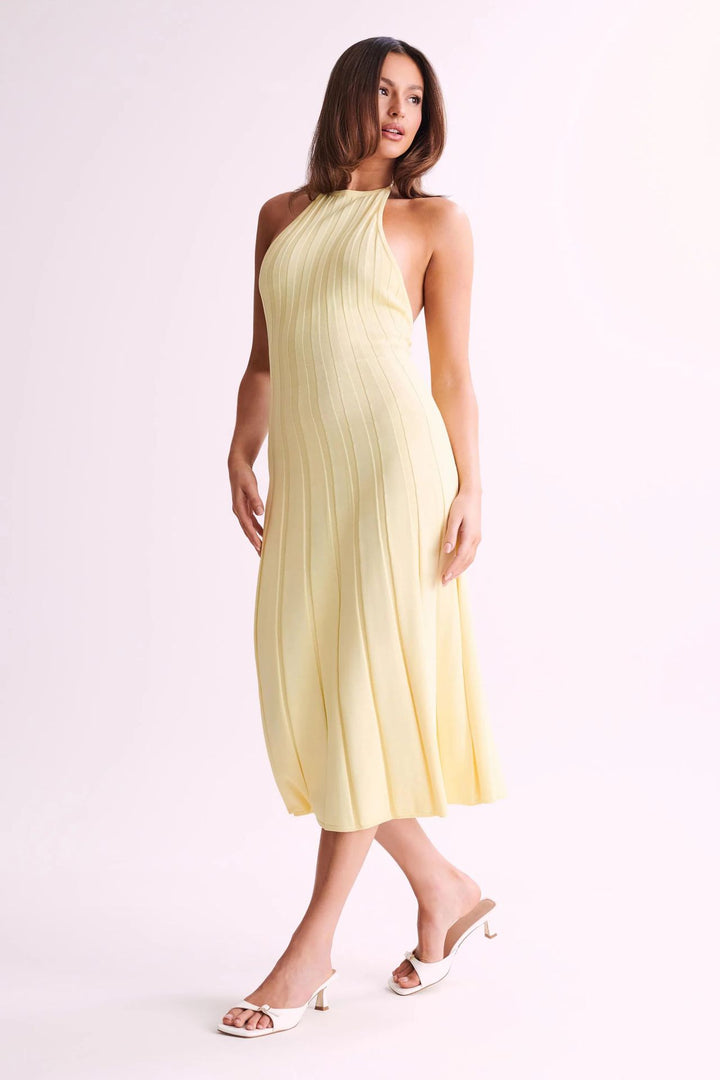 Midikleid aus gewebtem Plissee mit Neckholder - Dalila