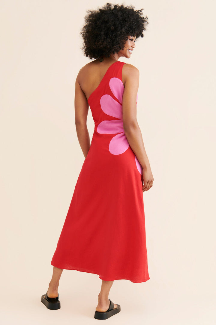 Langes Kleid mit Blumenmuster und einer Schulter für Frauen - Serena