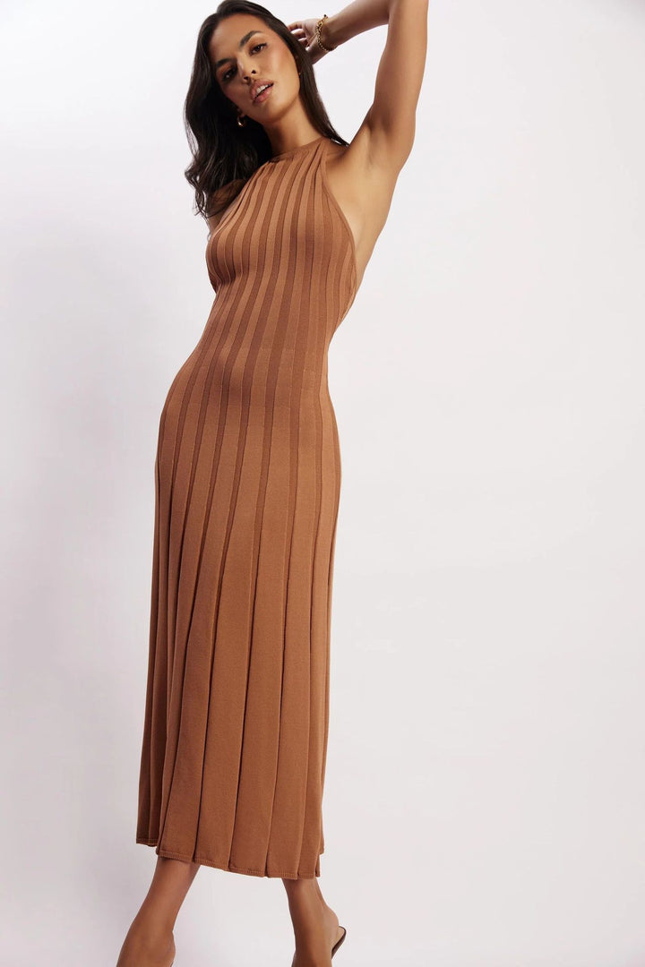 Midikleid aus gewebtem Plissee mit Neckholder - Dalila