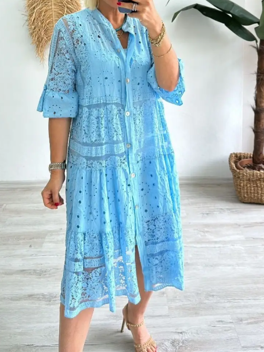 Besticktes Kleid mit Knopfleiste für Frauen - Merker