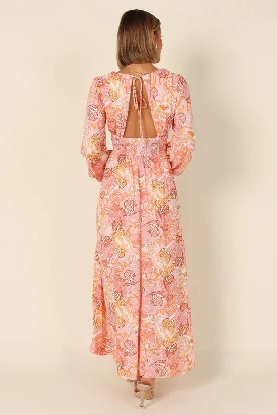 Tailliertes Midikleid mit Blumenmuster und V-Ausschnitt für Damen - Chiara