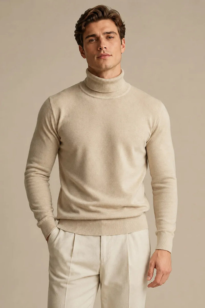 Herrenpullover mit Rollkragen, schmaler Passform, glatter Strick – Caspar