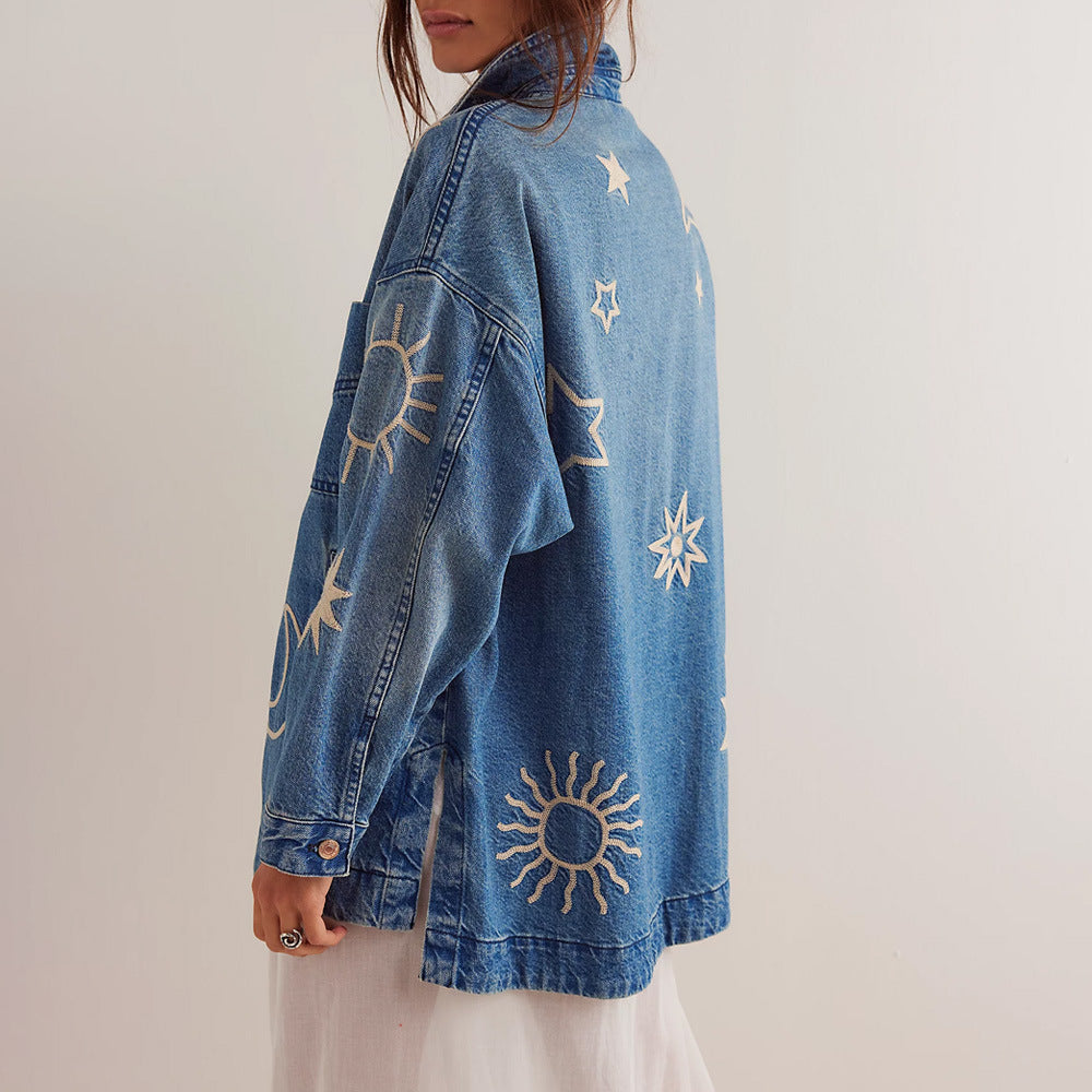 Himmlische bestickte Jeansjacke für Frauen - Brunhilda
