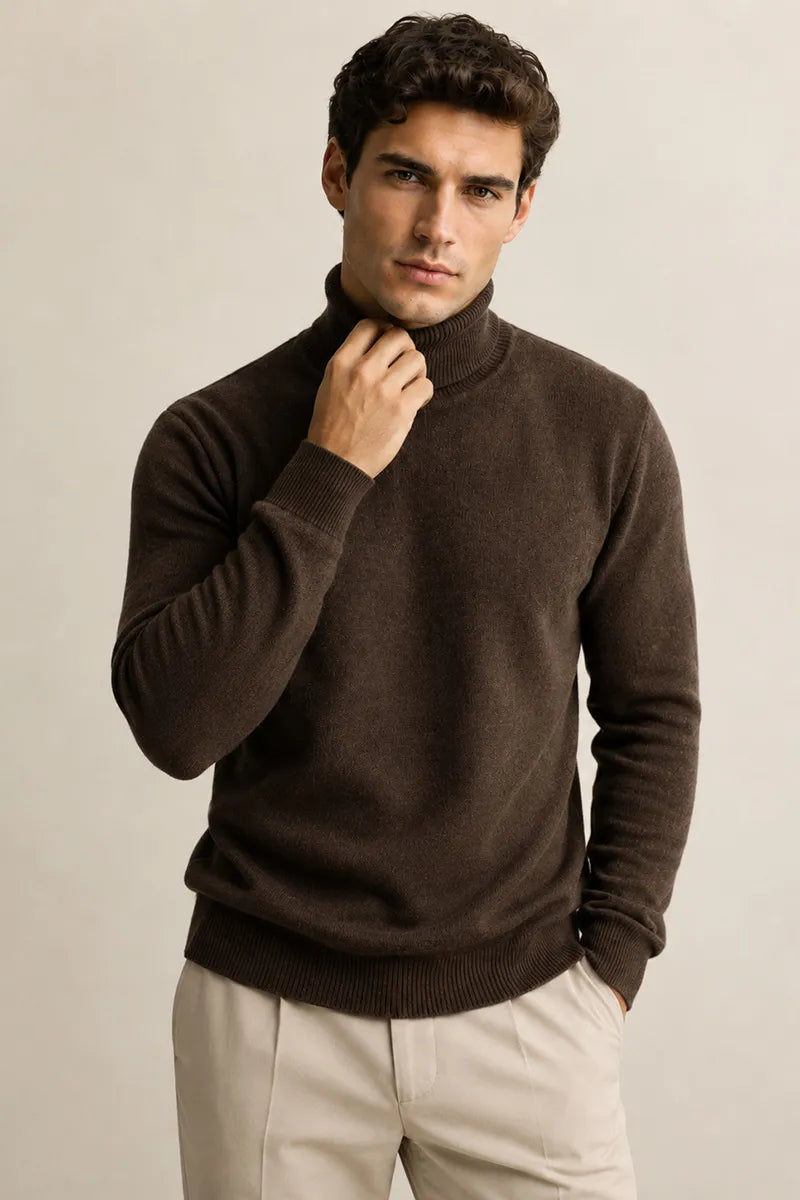 Herrenpullover mit Rollkragen, schmaler Passform, glatter Strick – Caspar