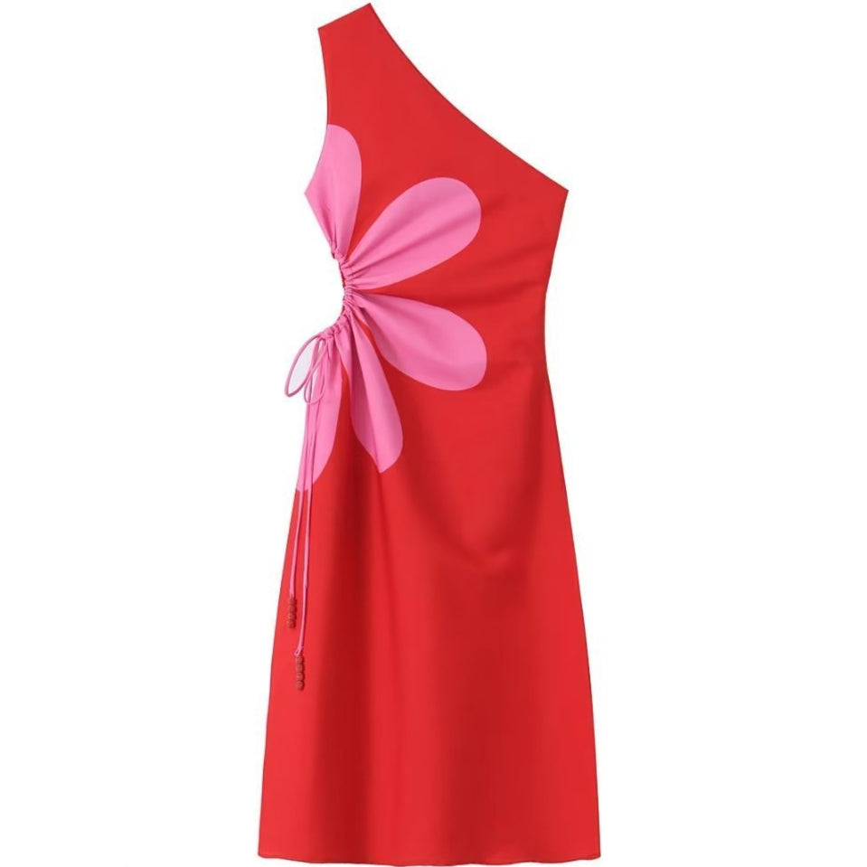 Langes Kleid mit Blumenmuster und einer Schulter für Frauen - Serena