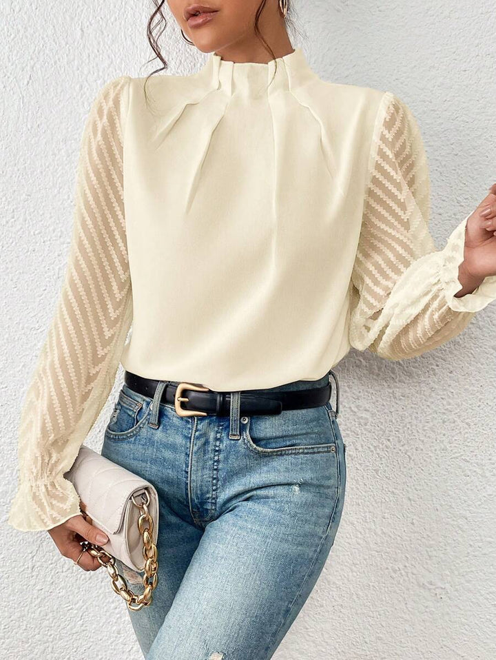 Damen Rollkragenbluse gerüschte Ärmel elegant - Elyra