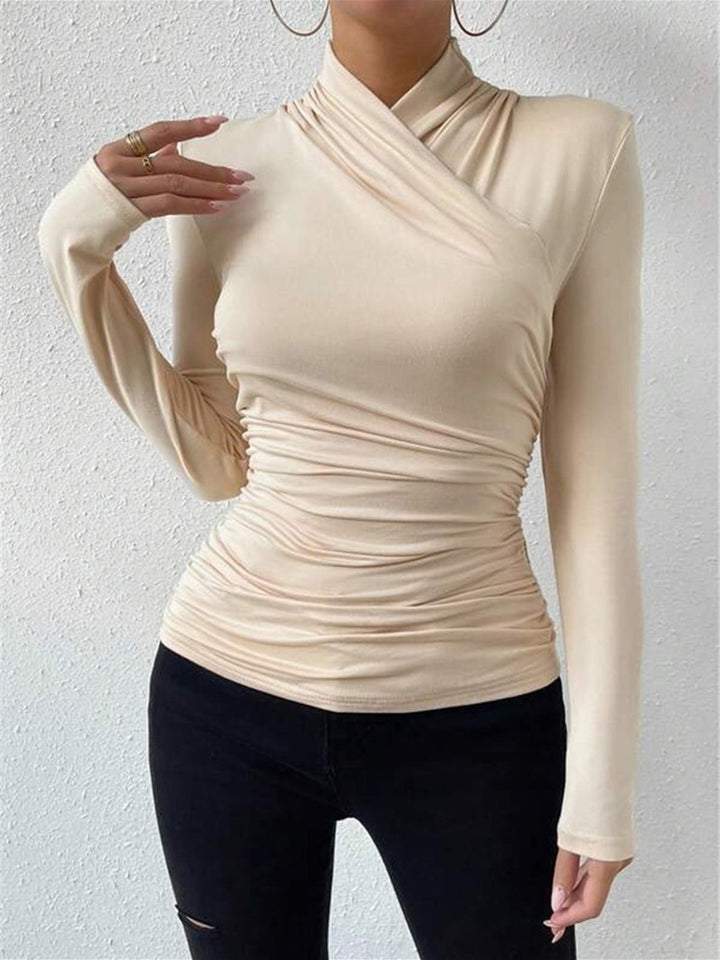 Gestricktes Damen-T-Shirt mit Stehkragen - Sigrunel