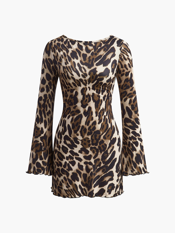 Leopardenkleid mit offenem Rücken und Schleife für Damen - Elena