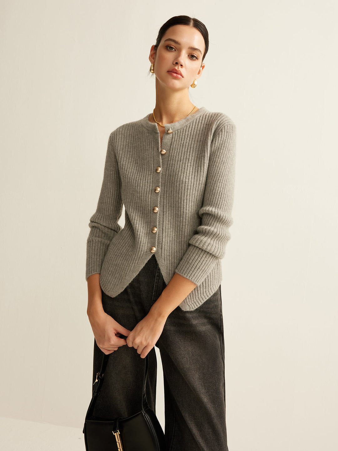 Damen Strickjacke mit Schlitz vorne - Elsvira