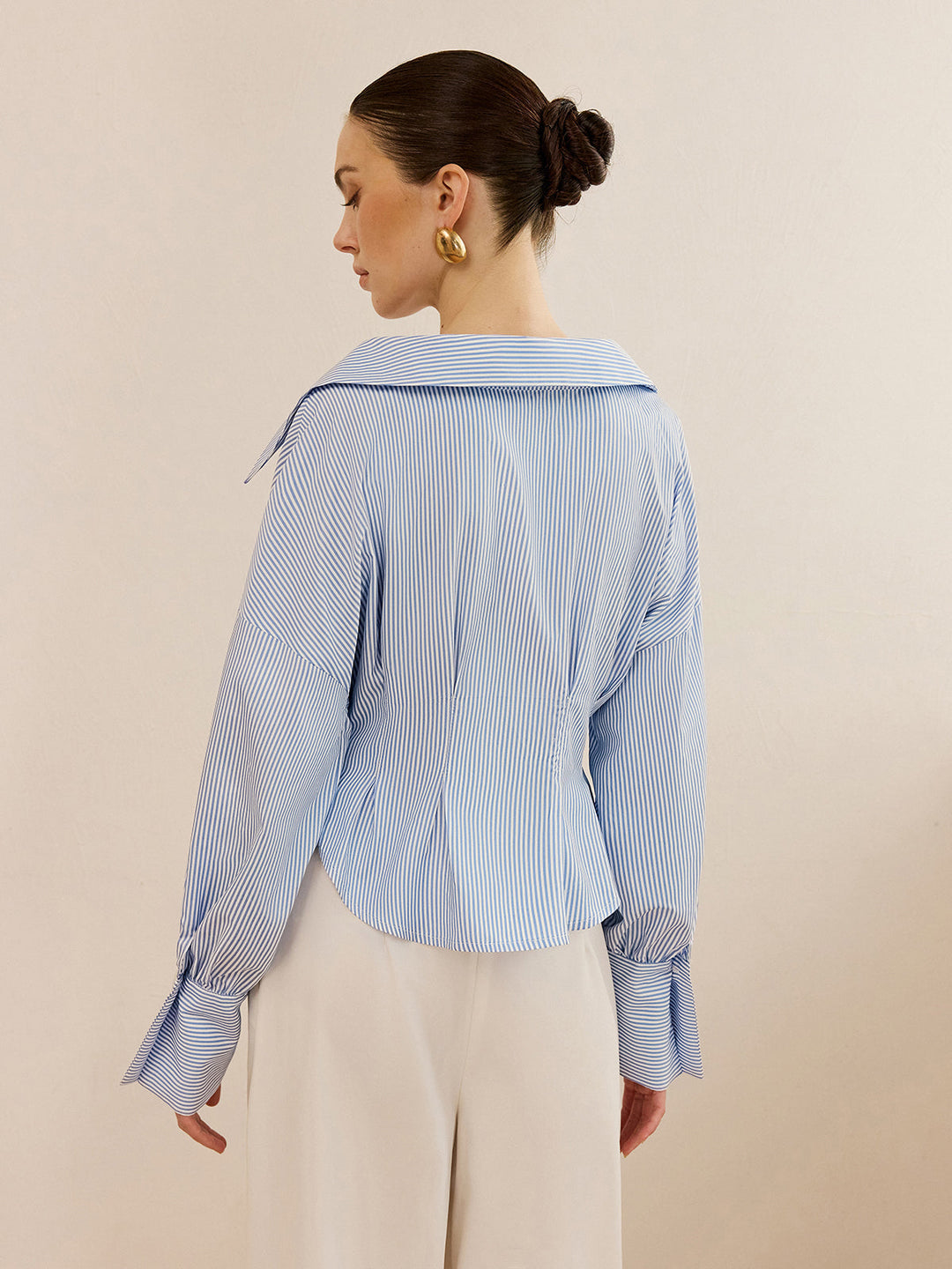 Gestreifte Damenbluse mit breitem Kragen - Anny
