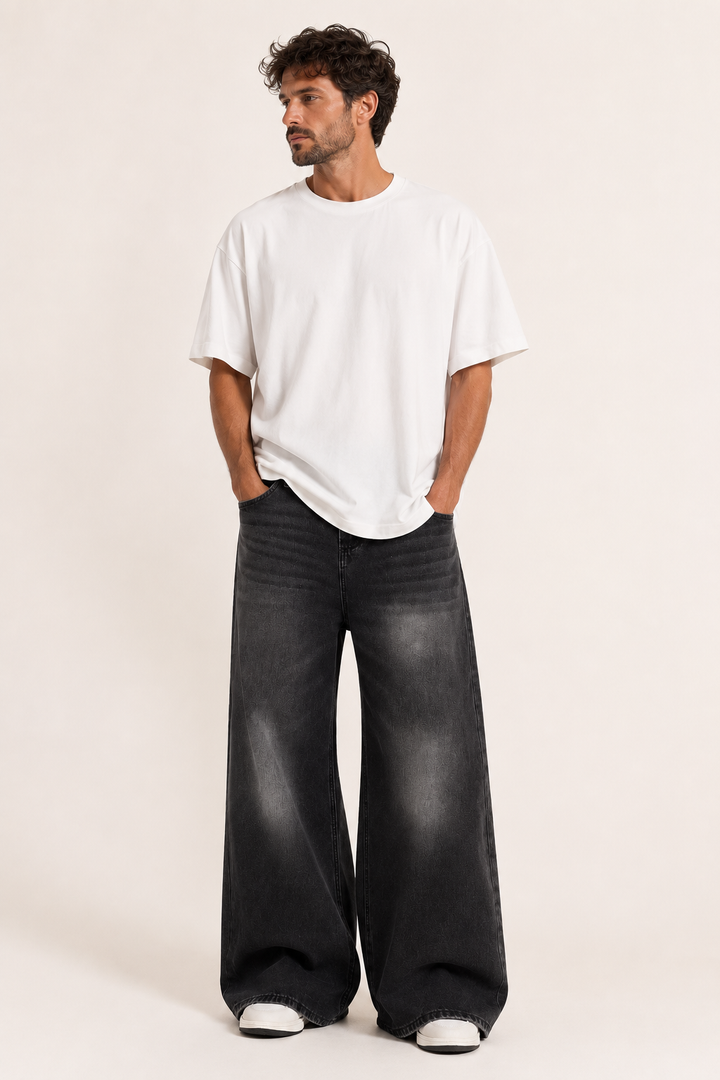 Retro-Baggy-Jeans für Herren mit sehr weitem Bein und verwaschener Optik – Klaus