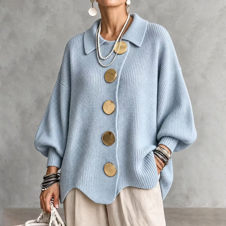 Gestrickte Damen-Strickjacke mit Kragen und Knöpfen - Amalia