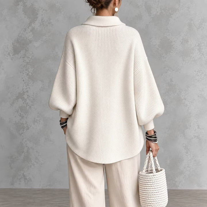 Gestrickte Damen-Strickjacke mit Kragen und Knöpfen - Amalia