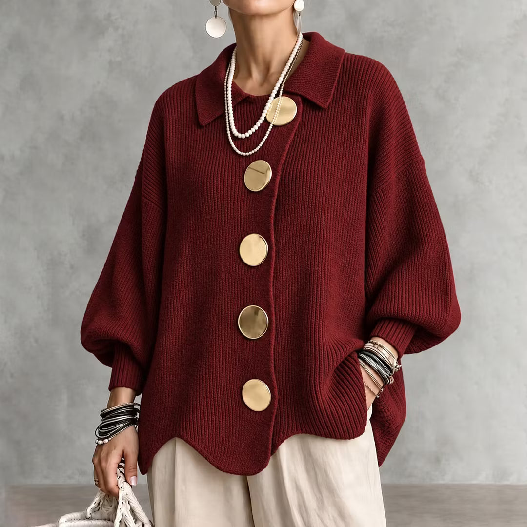 Gestrickte Damen-Strickjacke mit Kragen und Knöpfen - Amalia