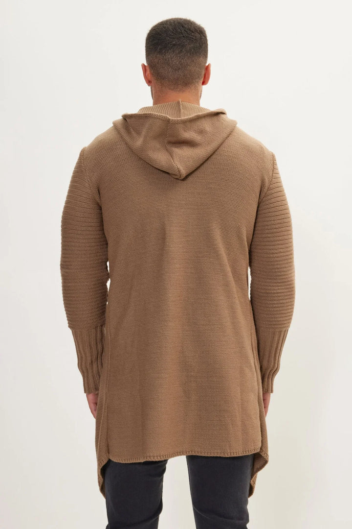 Langer Strickcardigan mit Kapuze und Knöpfen – Baptiste