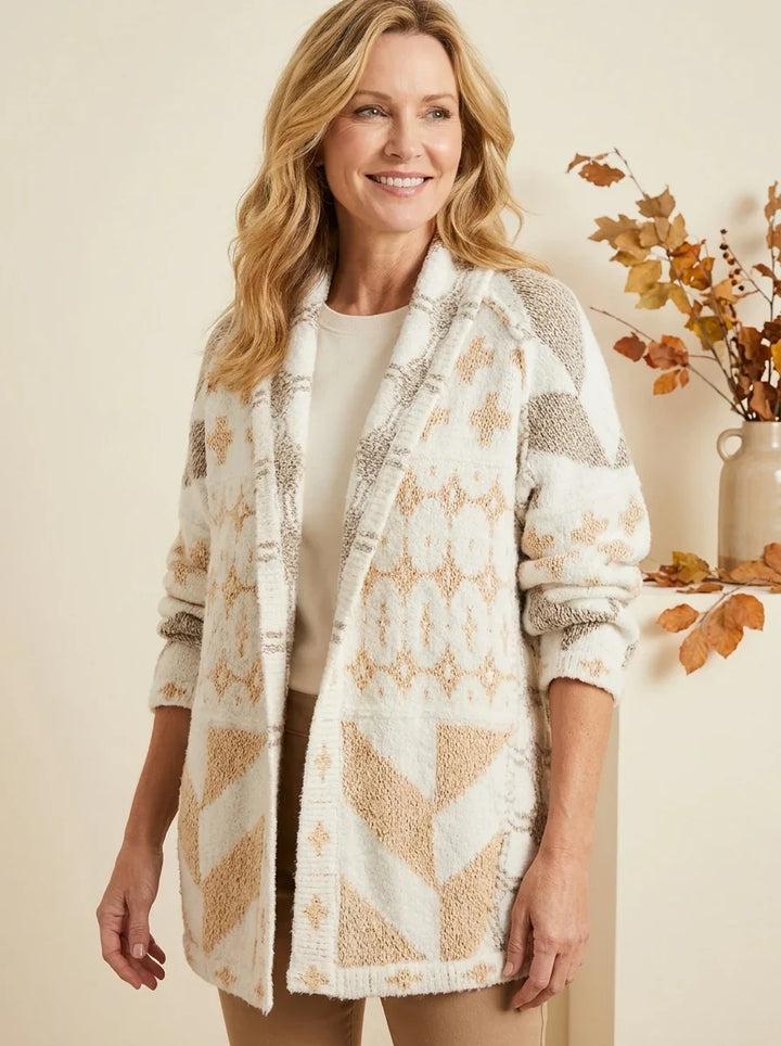 Langer Strickcardigan mit Muster für Damen - Nyxie
