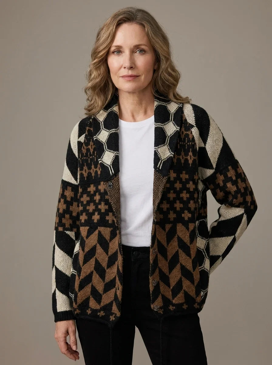 Langer Strickcardigan mit Muster für Damen - Nyxie