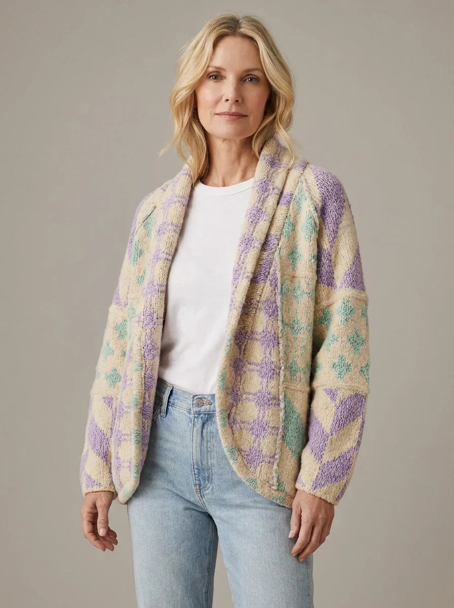 Langer Strickcardigan mit Muster für Damen - Nyxie
