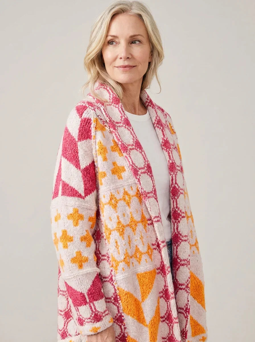 Langer Strickcardigan mit Muster für Damen - Nyxie