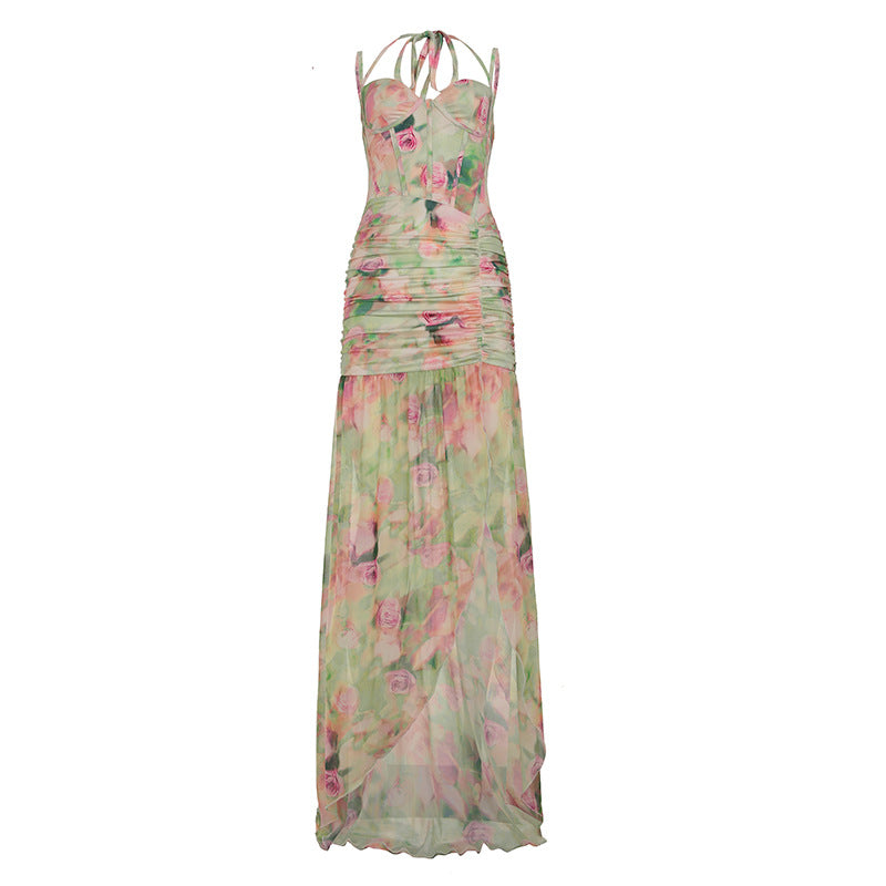 Langes geblümtes Damenkleid im eleganten Stil - Carla